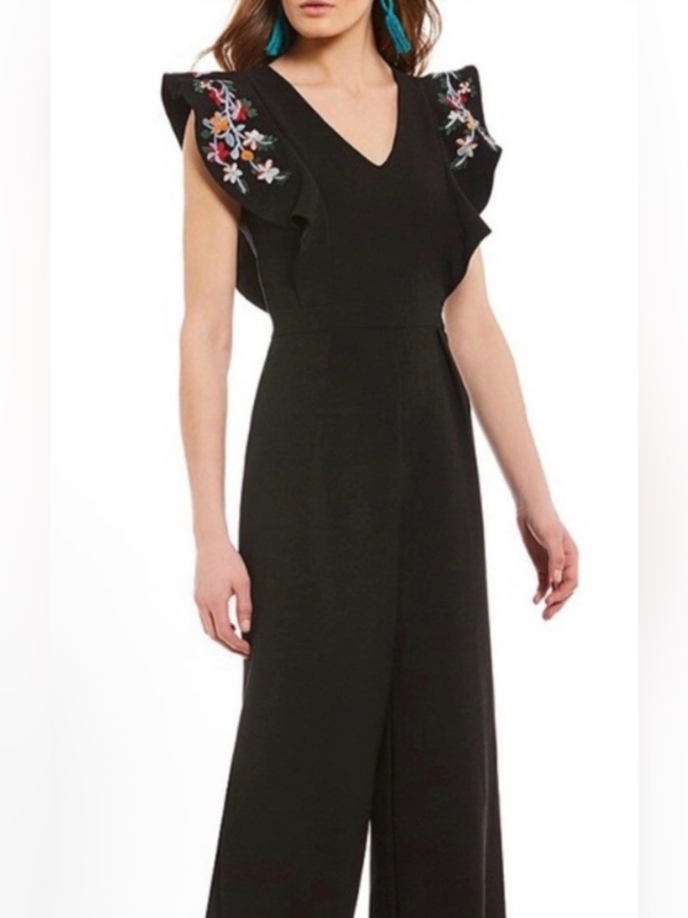 Sugarlips Floral Embroidered Black Jumpsuit, size M